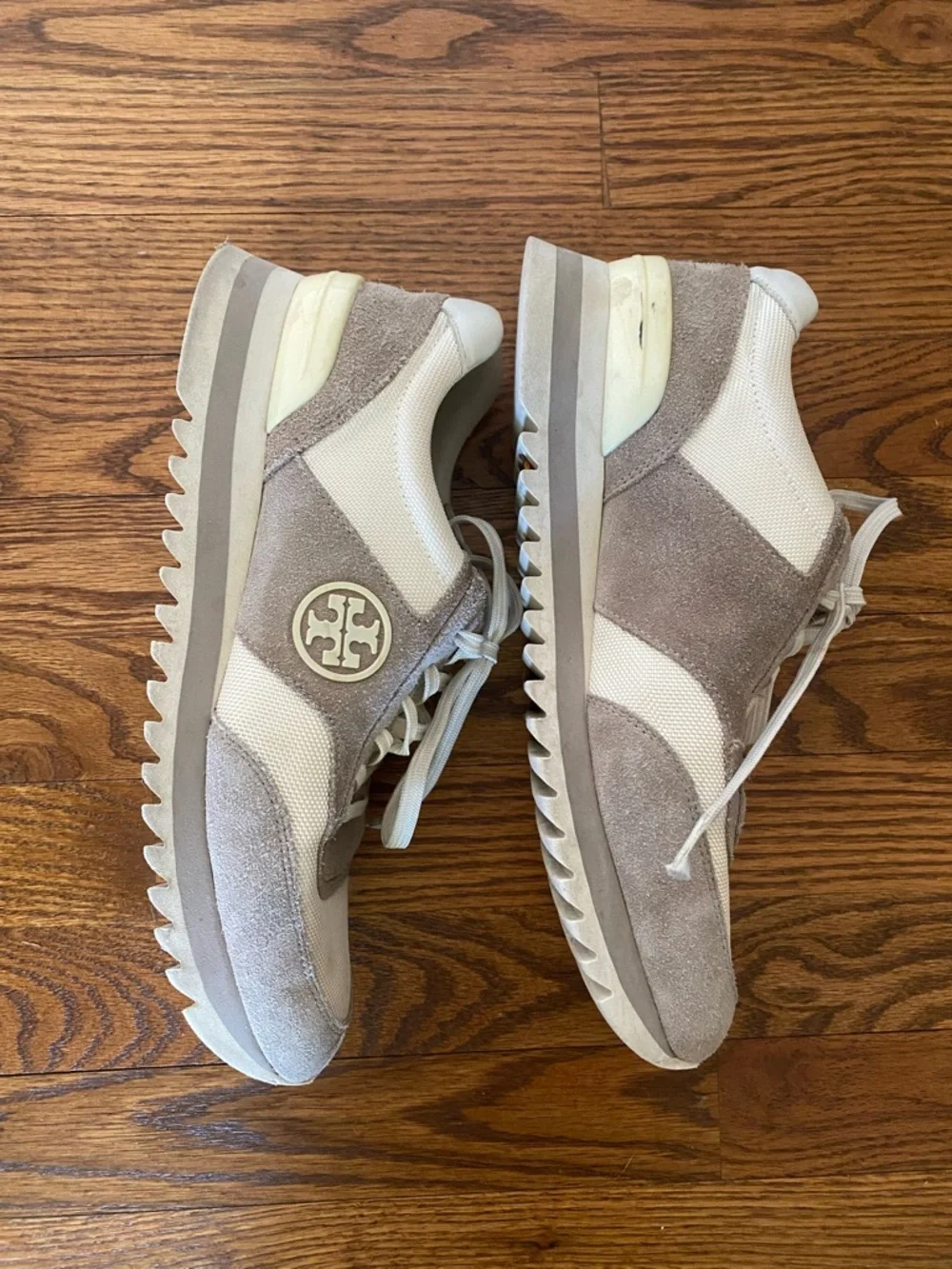 Tory Burch Beige and Cream Suede Mesh Runner Sneakers - Picture 5 of 8